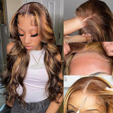 P4/27 Wavy Highlights Gluless Air Wigs 100% Human Hair