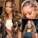 P4/27 Wavy Highlights Gluless Air Wigs 100% Human Hair