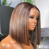 Brown blonde Highlight Bob Wig Transparent Lace Front Human Hair Wigs Straight Hair