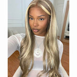 Milk Tea Highlight Blonde Mixed Colored Wigs 100% Human Hair