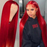 Red Wig Straight Lace Front Human Hair Wigs