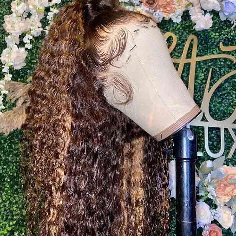 Brown Highlight Wig Deep Curly 13x4 HD Lace Frontal Virgin Human Hair Wigs