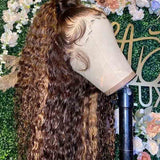 Brown Highlight Wig Deep Curly 13x4 HD Lace Frontal Virgin Human Hair Wigs