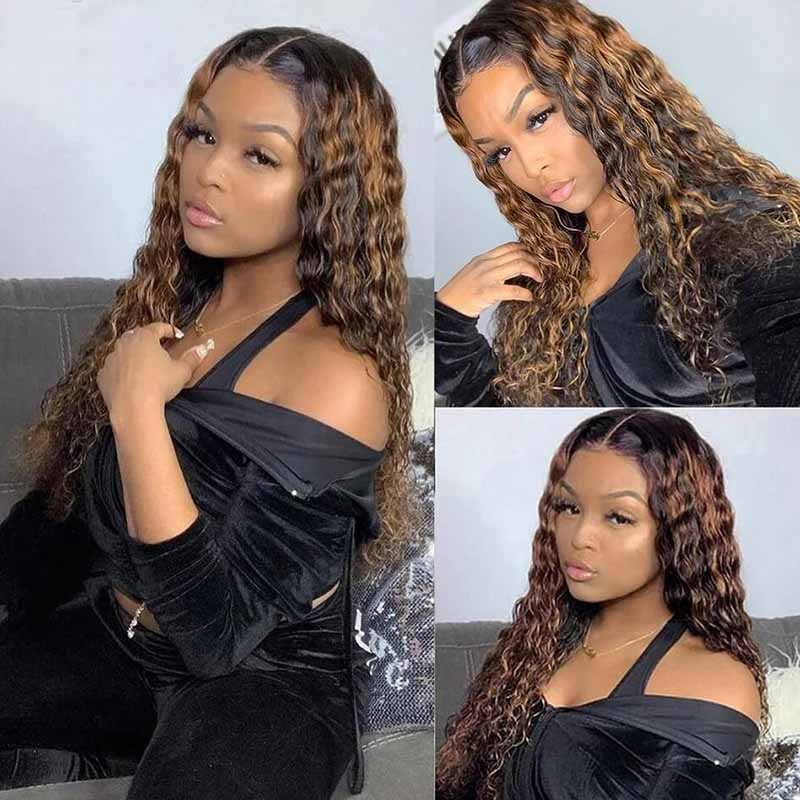 Brown Highlight Wig Deep Curly 13x4 HD Lace Frontal Virgin Human Hair Wigs