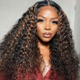 Dark Brown Highlight Wig Deep Curly Full Lace Frontal Virgin Human Hair Wigs