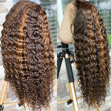 Dark Brown Highlight Wig Deep Curly Full Lace Frontal Virgin Human Hair Wigs