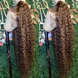 Dark Brown Highlight Wig Deep Curly Full Lace Frontal Virgin Human Hair Wigs