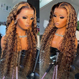 Dark Brown Highlight Wig Deep Curly Full Lace Frontal Virgin Human Hair Wigs