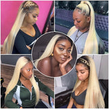 1b/613 Ombre Blonde Wig with Black Roots 100% Human Hair