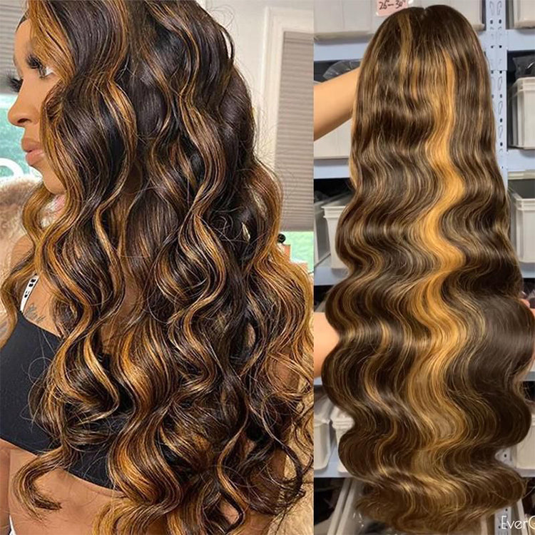 Highlights Brown 360 Lace Frontal Wig Body Wave Human Hair Wigs