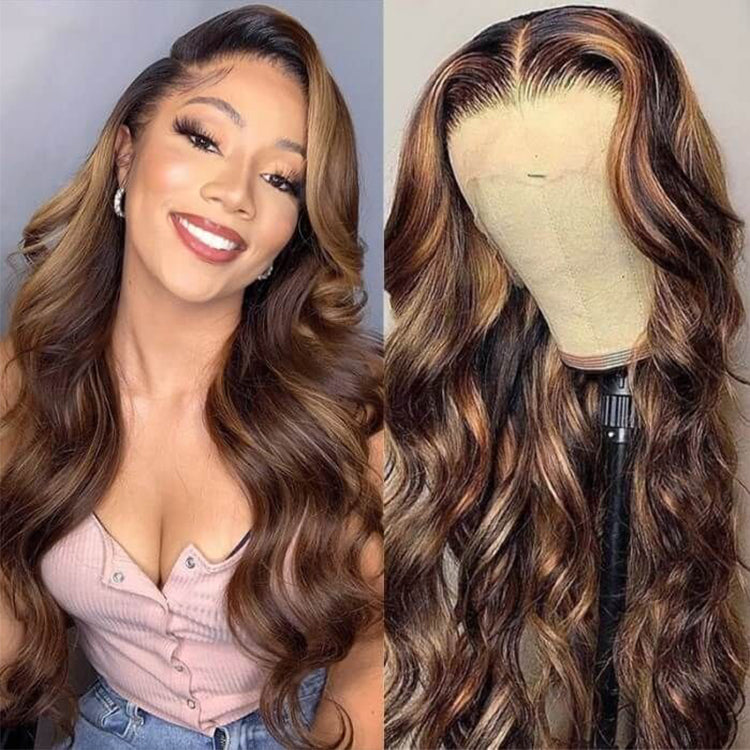 Highlights Brown 360 Lace Frontal Wig Body Wave Human Hair Wigs