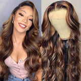 Highlights Brown 360 Lace Frontal Wig Body Wave Human Hair Wigs