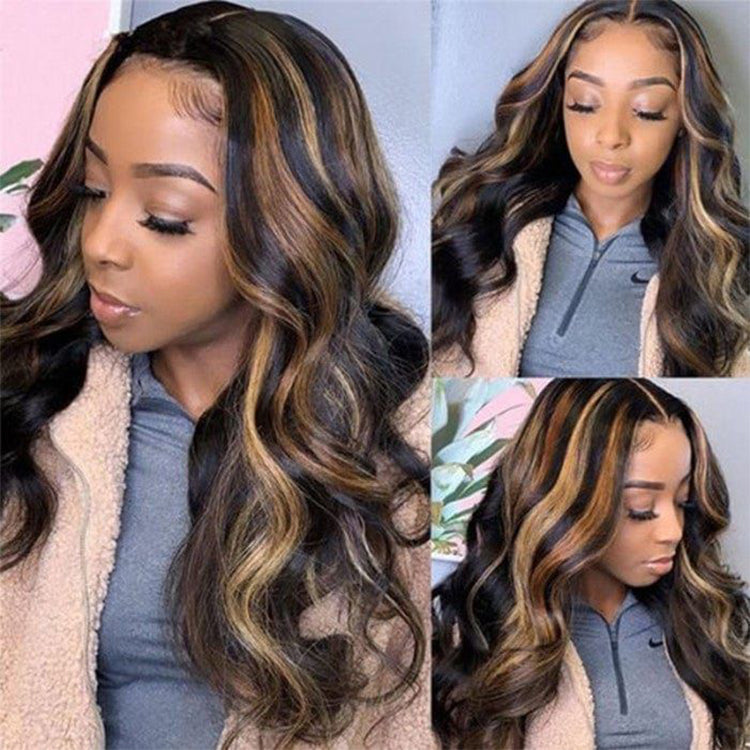 Highlights Brown 360 Lace Frontal Wig Body Wave Human Hair Wigs