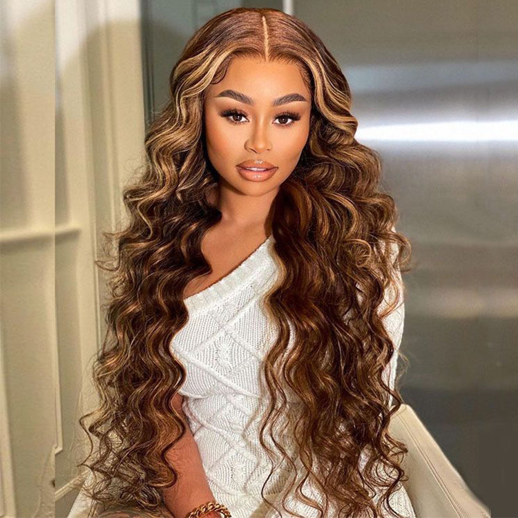 Highlights Brown 360 Lace Frontal Wig Body Wave Human Hair Wigs