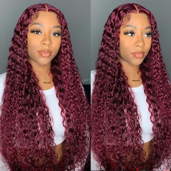 99J Burgundy Lace Wigs Deep Wave Dark Red Human Hair Wigs