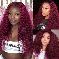 99J Burgundy Lace Wigs Deep Wave Dark Red Human Hair Wigs