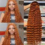 Ginger Orange Color Glueless Lace Wig Deep Wave Curly Human Hair Wigs