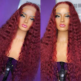 99J Burgundy Lace Wigs Deep Wave Dark Red Human Hair Wigs