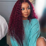 99J Burgundy Lace Wigs Deep Wave Dark Red Human Hair Wigs