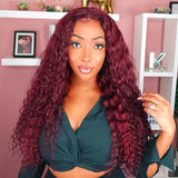 99J Burgundy Lace Wigs Deep Wave Dark Red Human Hair Wigs