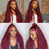 Wine Red 99J Deep Curly Burgundy Wig 360 Transparent Lace Frontal Human Hair Wigs
