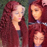 99J Burgundy Lace Front Wig Deep Curly Human Hair Wigs