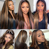 Brown Highlight Wig Bone Straight Lace Front Human Hair Wigs