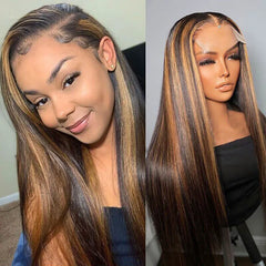 Brown Highlight Wig Bone Straight Lace Front Human Hair Wigs