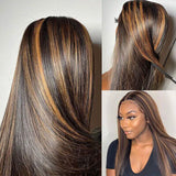 Brown Highlight Wig Bone Straight Lace Front Human Hair Wigs