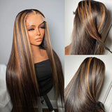 Brown Highlight Wig Bone Straight Lace Front Human Hair Wigs