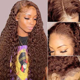 Chocolate Dark Brown Deep Curly Wave Wigs 100% Human Hair Lace Wigs
