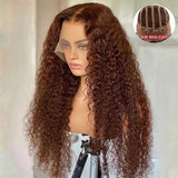 Chocolate Dark Brown Deep Curly Wave Wigs 100% Human Hair Lace Wigs