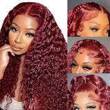 99J Burgundy Lace Front Wig Deep Curly Human Hair Wigs