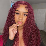 99J Burgundy Lace Front Wig Deep Curly Human Hair Wigs