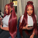 Wine Red Burgundy Lace Front Wig Straight Human Hair