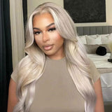 Ash Blonde Layered & Curtain Bangs  Wigs HD Lace Frontal Human Hair Wigs Body Wave