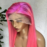 Hot Pink Colored Wig HD Lace Frontal Wigs Straight 100% Human Hair