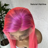 Hot Pink Colored Wig HD Lace Frontal Wigs Straight 100% Human Hair