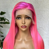 Hot Pink Colored Wig HD Lace Frontal Wigs Straight 100% Human Hair