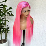 Hot Pink Colored Wig HD Lace Frontal Wigs Straight 100% Human Hair