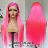Hot Pink Colored Wig HD Lace Frontal Wigs Straight 100% Human Hair