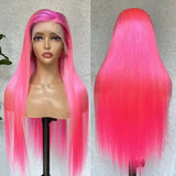 Hot Pink Colored Wig HD Lace Frontal Wigs Straight 100% Human Hair