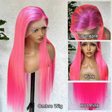 Hot Pink Colored Wig HD Lace Frontal Wigs Straight 100% Human Hair