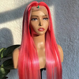 Pink Highlight Wig Straight Human Hair HD Lace Frontal Wigs