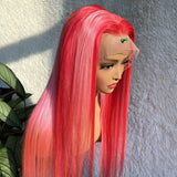 Pink Highlight Wig Straight Human Hair HD Lace Frontal Wigs