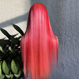 Pink Highlight Wig Straight Human Hair HD Lace Frontal Wigs