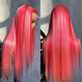 Pink Highlight Wig Straight Human Hair HD Lace Frontal Wigs