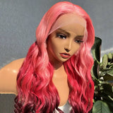 Ombre Pink Wig Body Wave HD Lace Frontal Wavy Human Hair Wigs