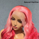 Ombre Pink Wig Body Wave HD Lace Frontal Wavy Human Hair Wigs