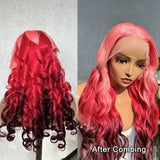 Ombre Pink Wig Body Wave HD Lace Frontal Wavy Human Hair Wigs